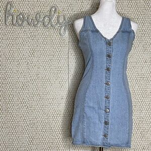 Blue Blush 100% Cotton Light Blue Denim Button Down Bodycon Mini Dress Size S